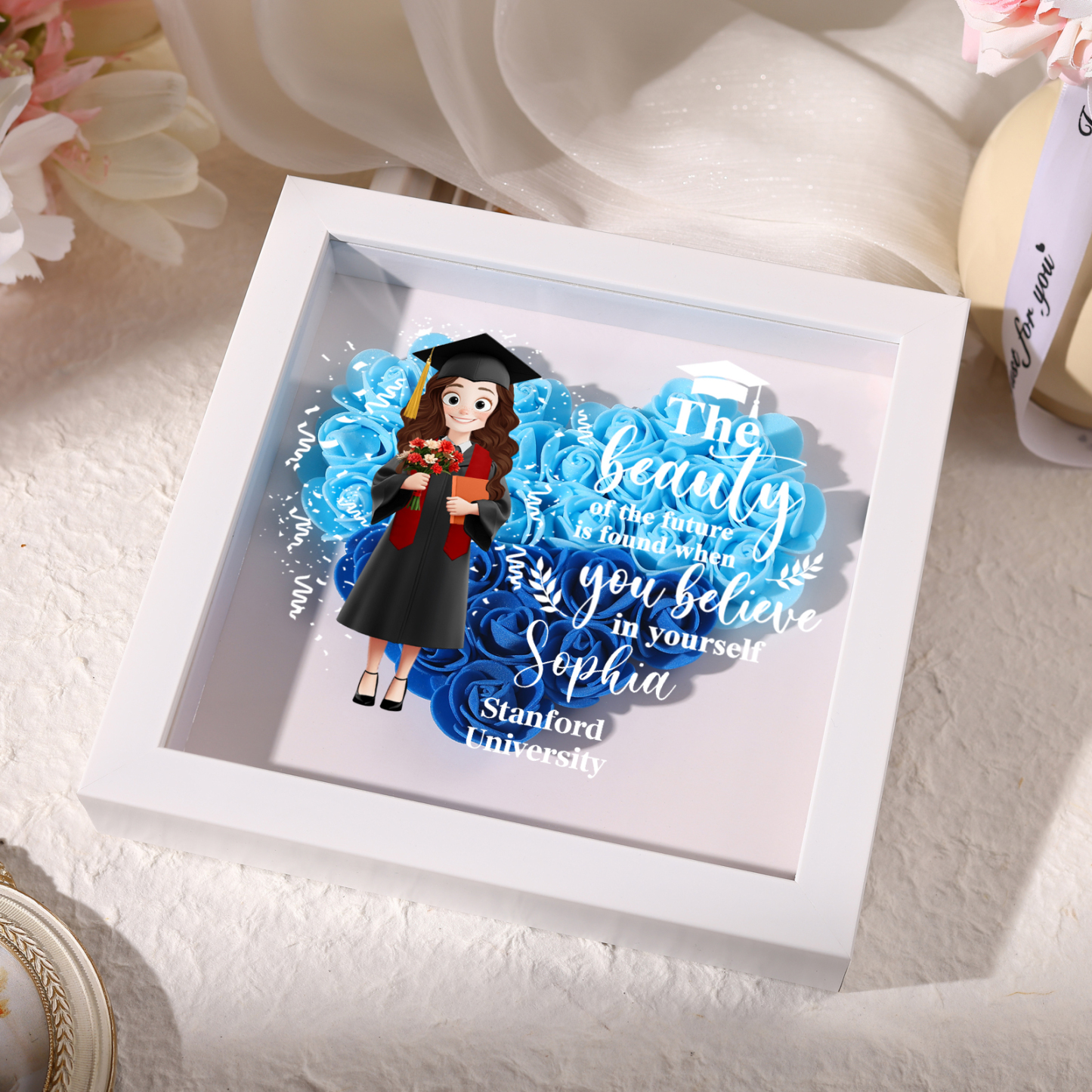 Personalized Graduation Flower Frame – Custom Name & Text | Lorajewel