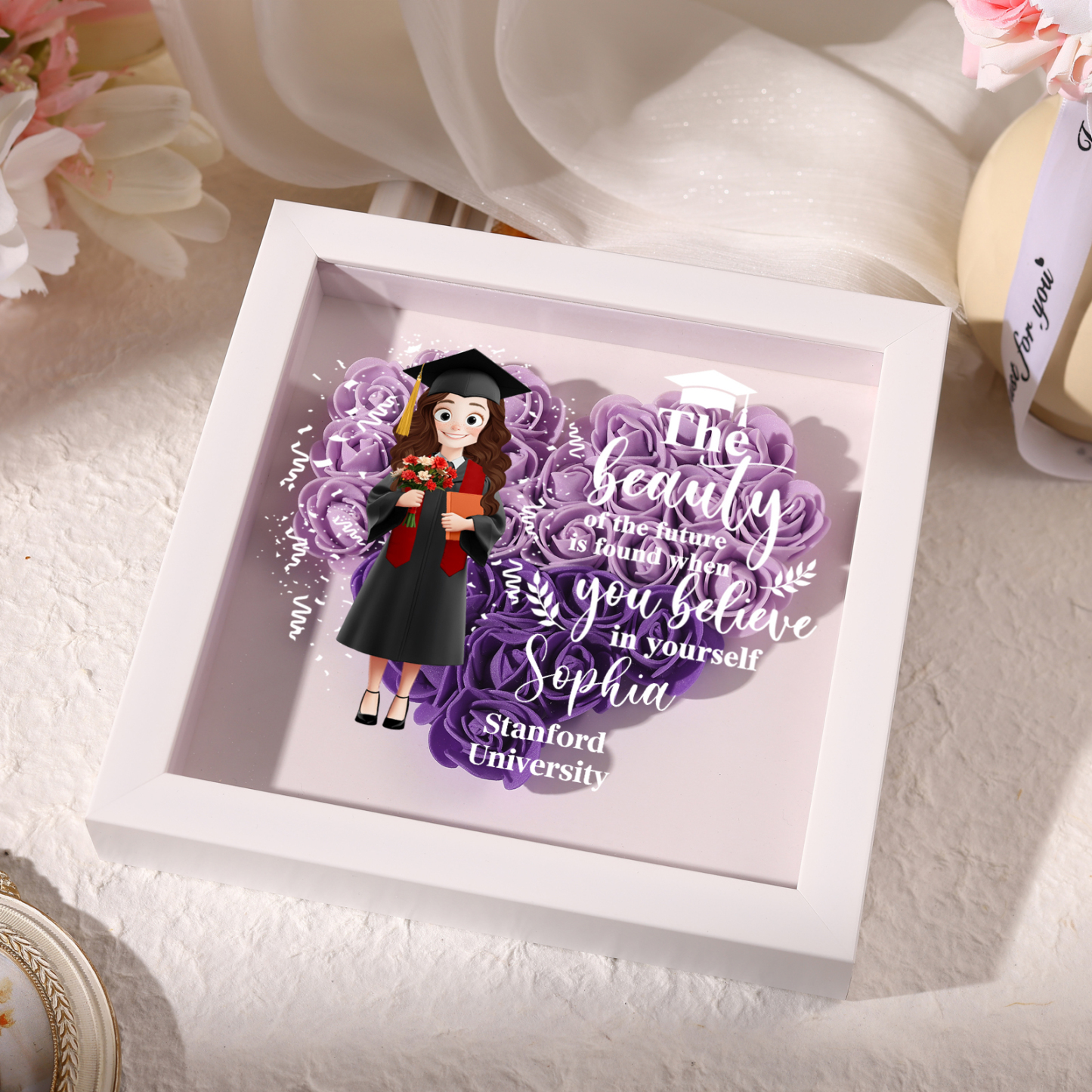 Personalized Graduation Flower Frame – Custom Name & Text | Lorajewel