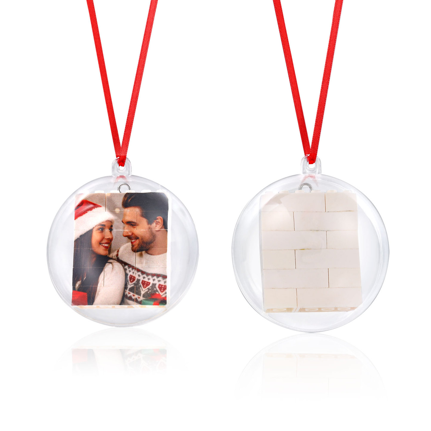 Personalized Photo Heart Christmas Blocks Bauble Ornament