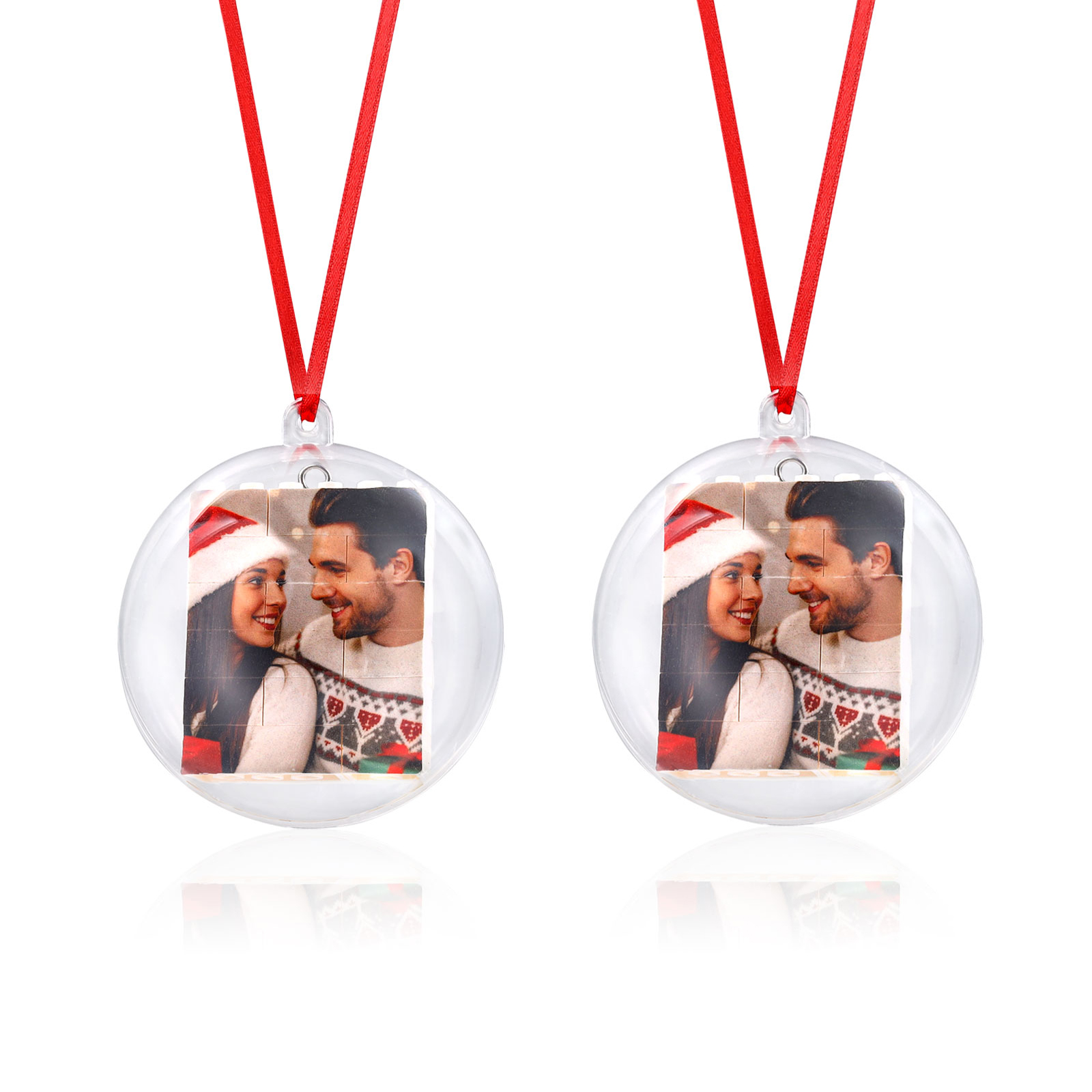 Personalized Photo Heart Christmas Blocks Bauble Ornament