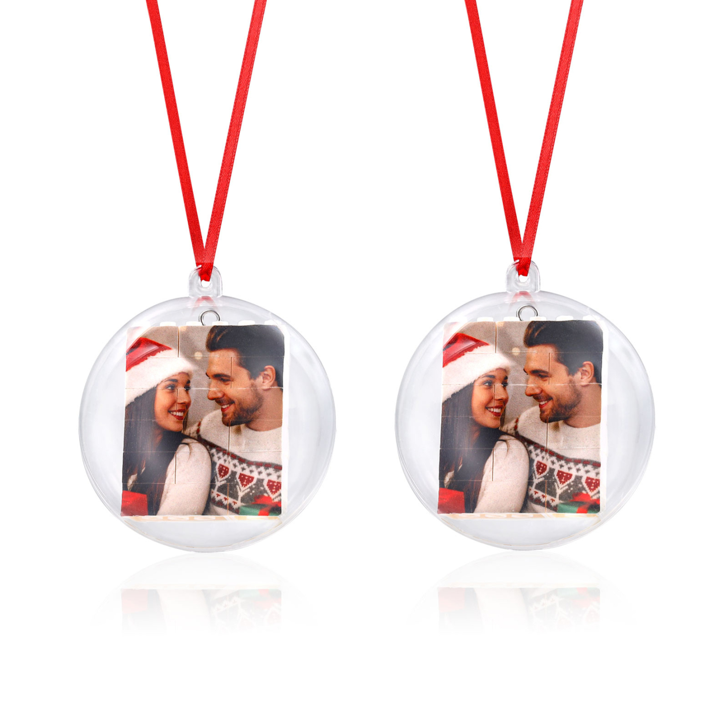 Personalized Photo Heart Christmas Blocks Bauble Ornament