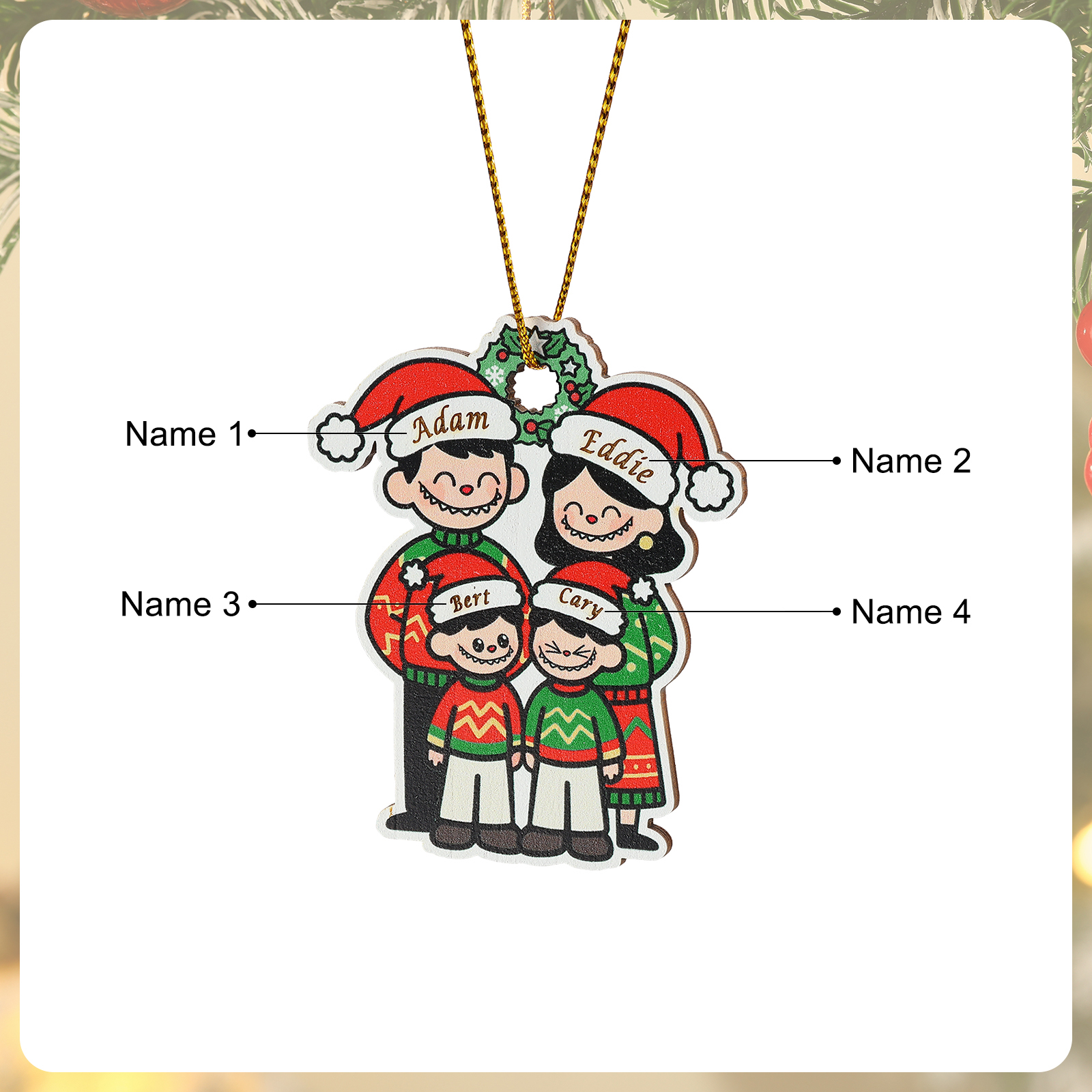 Personalized Cartoon Family Wooden Christmas Ornament