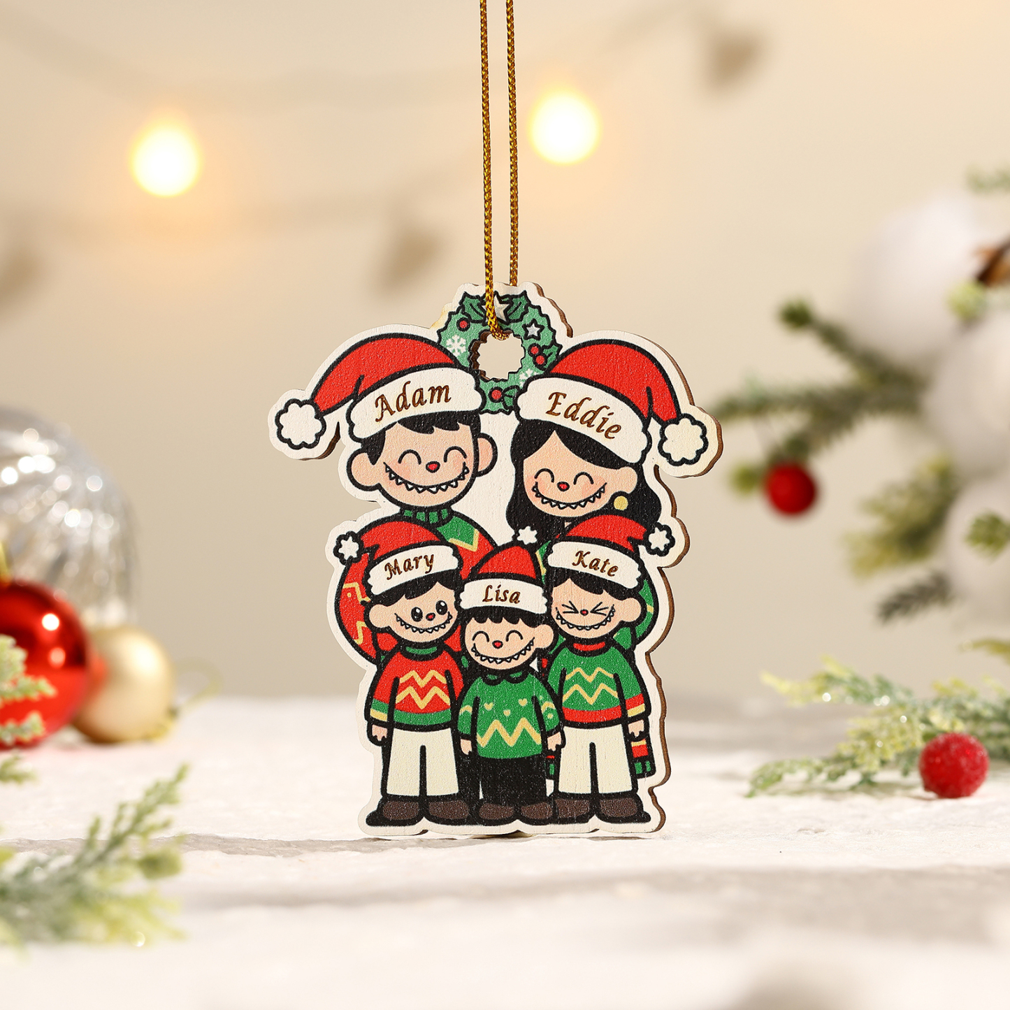 Personalized Cartoon Family Wooden Christmas Ornament