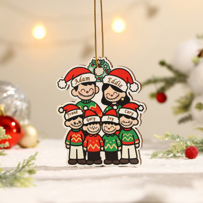 Personalized Cartoon Family Wooden Christmas Ornament