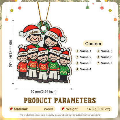 Personalized Cartoon Family Wooden Christmas Ornament