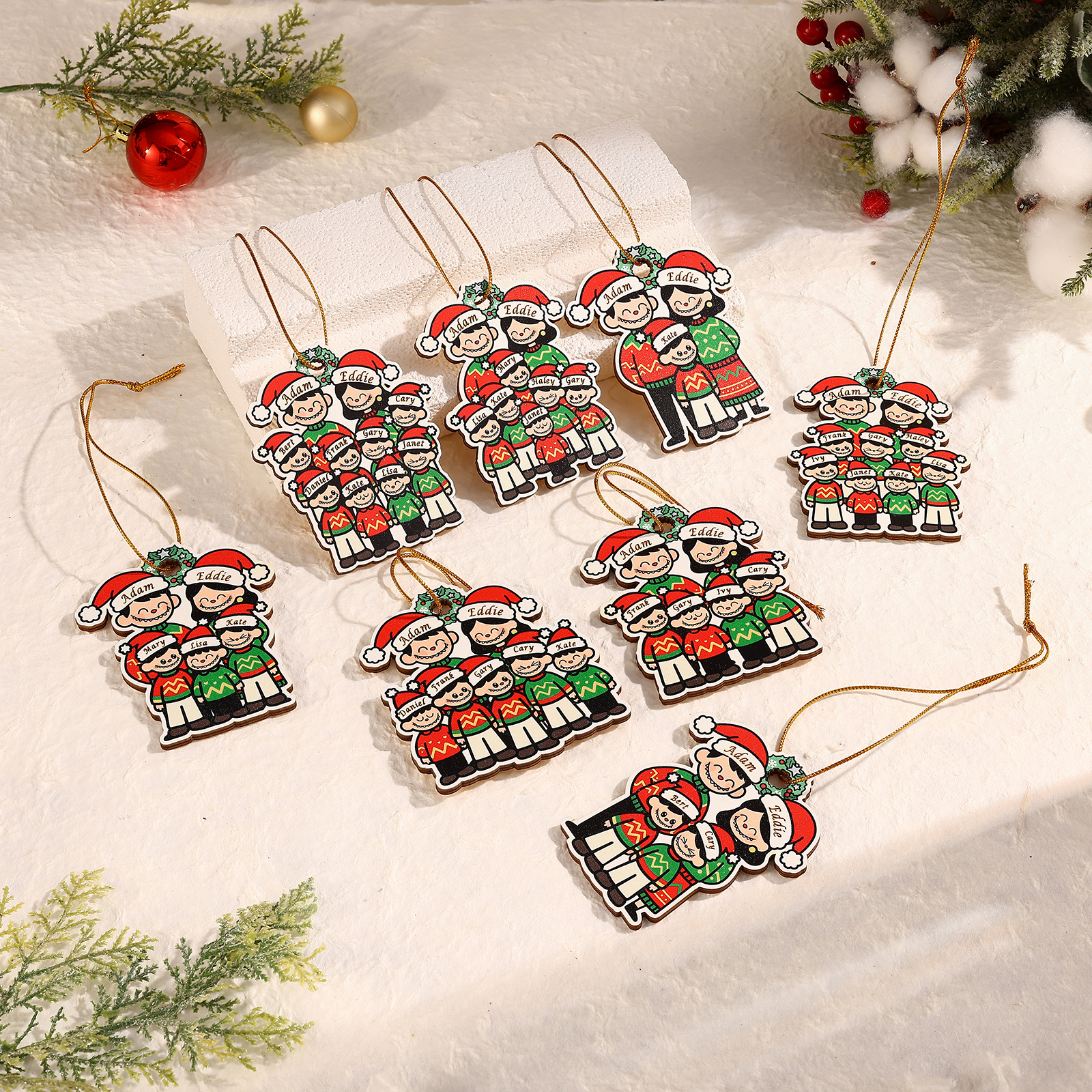 Personalized Cartoon Family Wooden Christmas Ornament