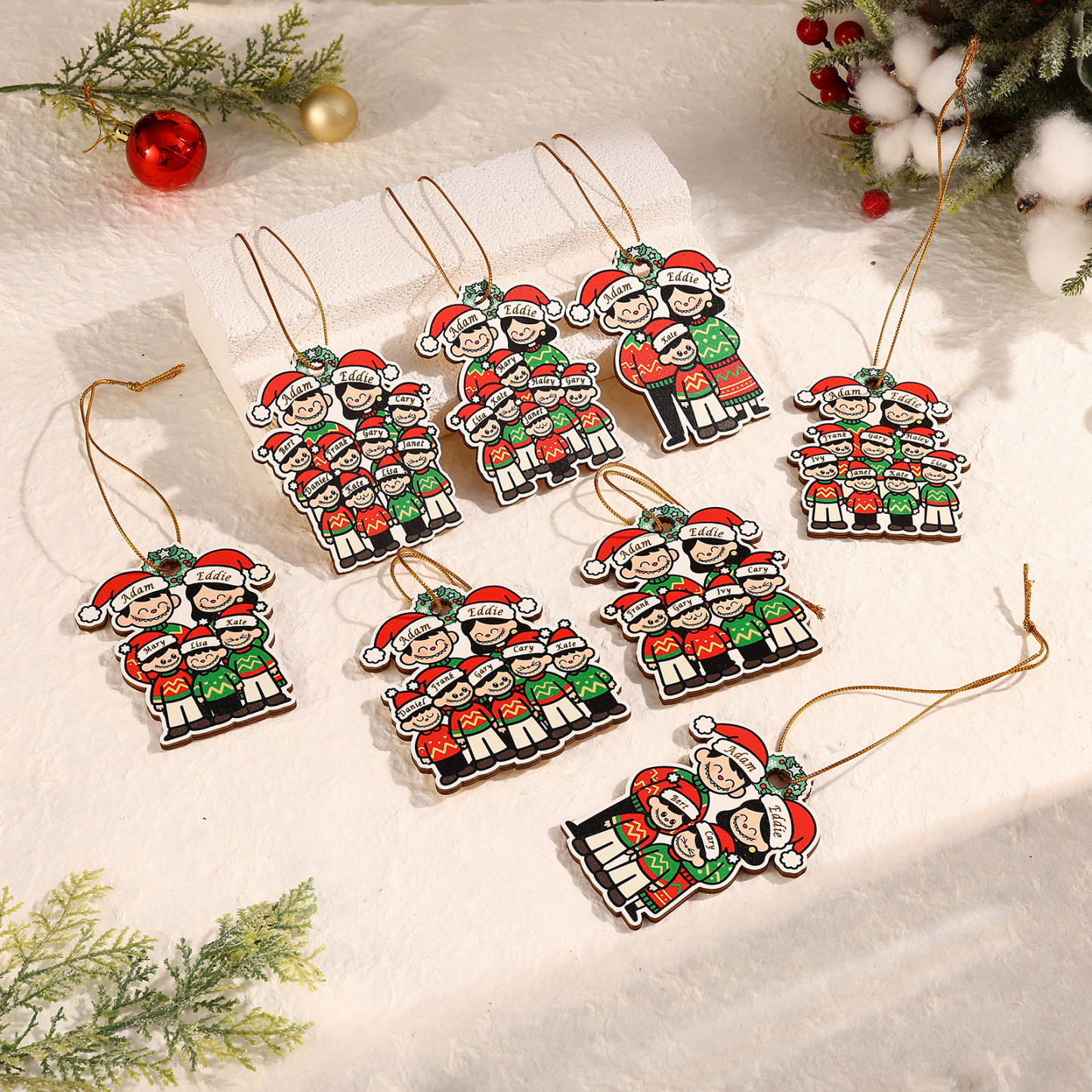 Personalized Cartoon Family Wooden Christmas Ornament
