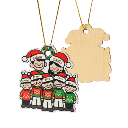 Personalized Cartoon Family Wooden Christmas Ornament