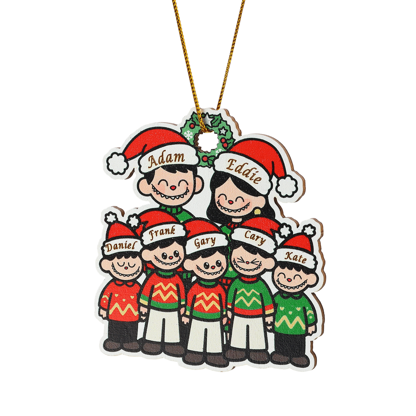 Personalized Cartoon Family Wooden Christmas Ornament