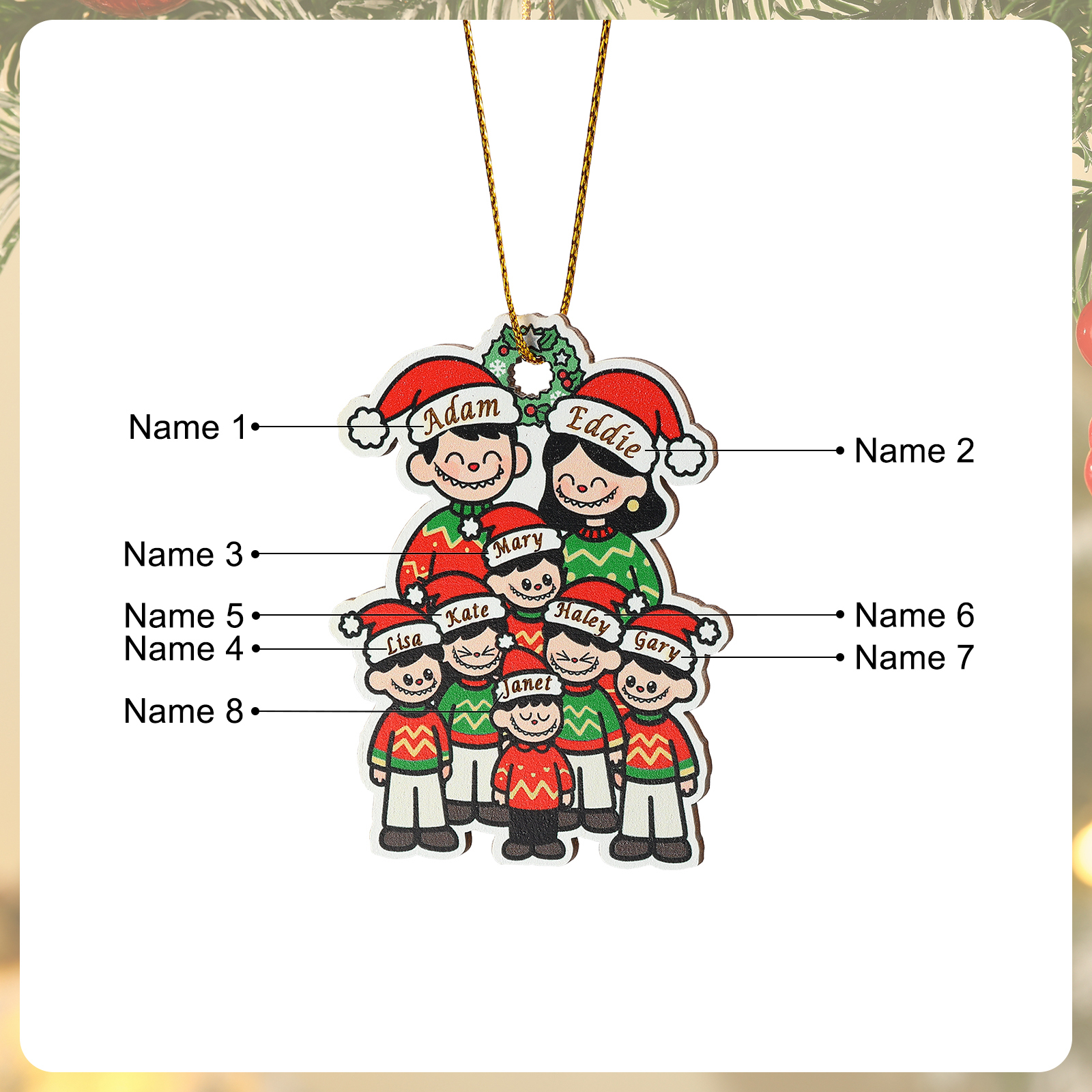 Personalized Cartoon Family Wooden Christmas Ornament
