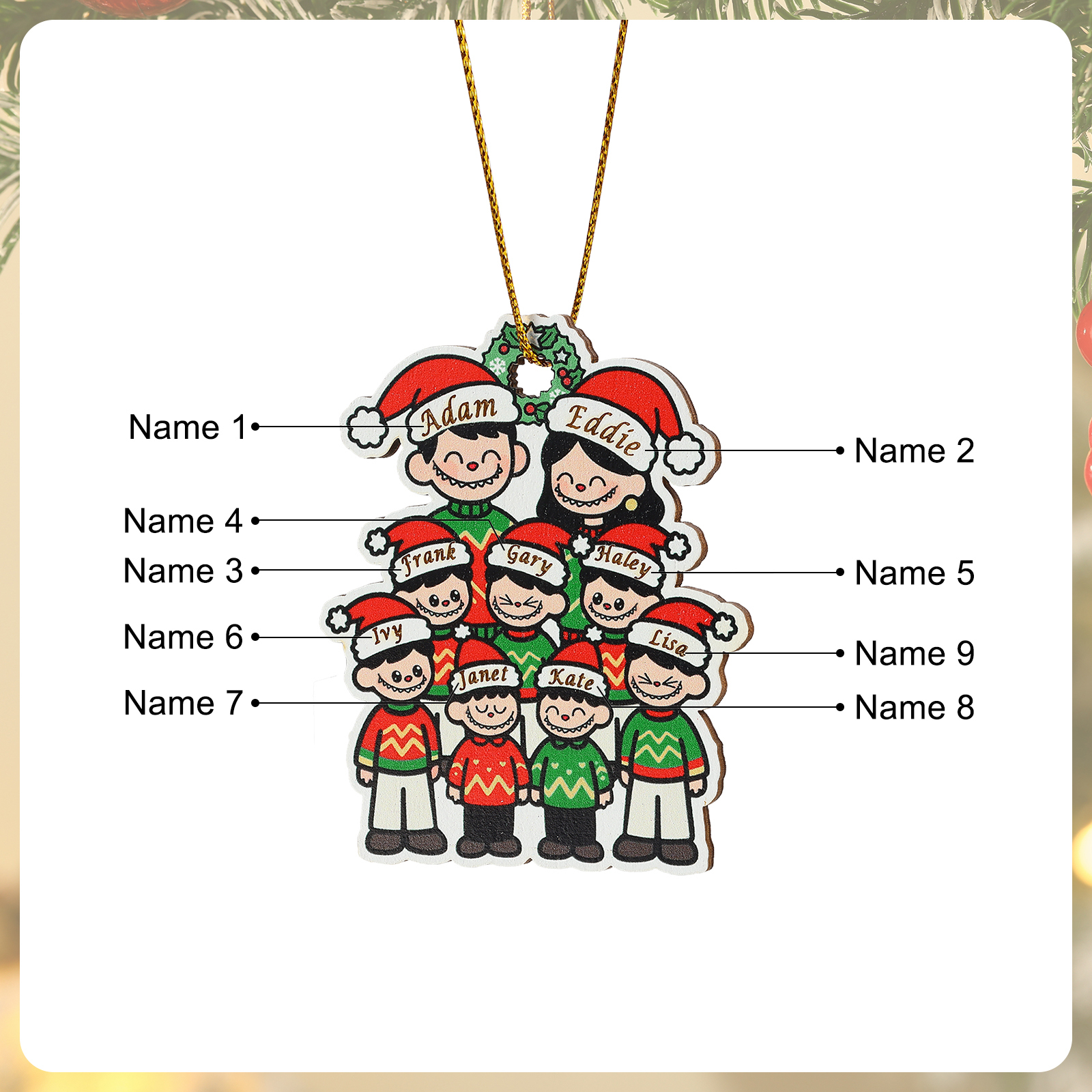 Personalized Cartoon Family Wooden Christmas Ornament