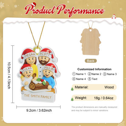 Personalized Family Christmas Ornament with 4 Names and Text