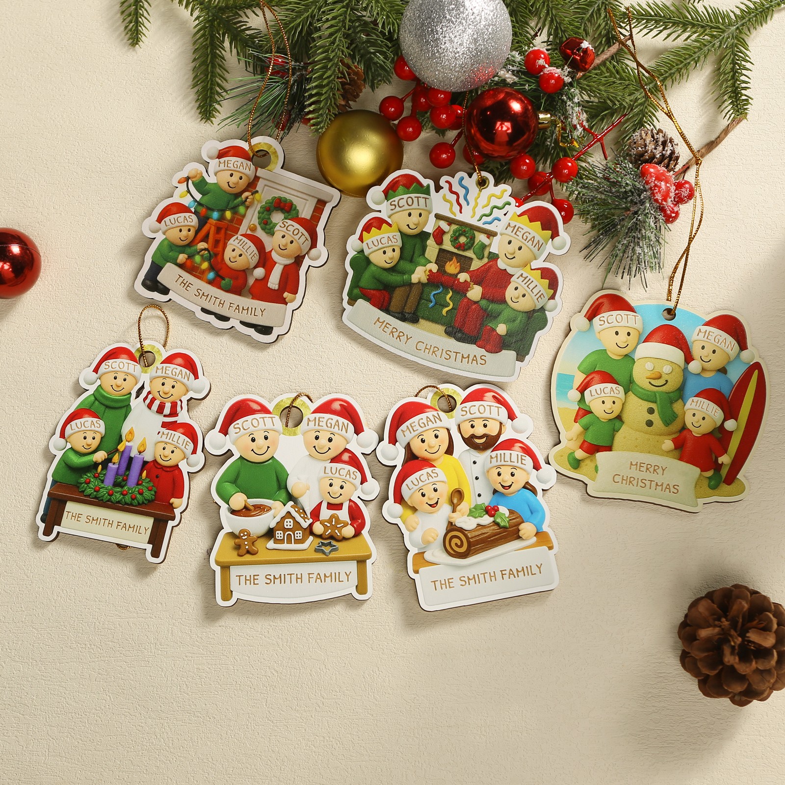 Personalized Family Christmas Ornament with 4 Names and Text