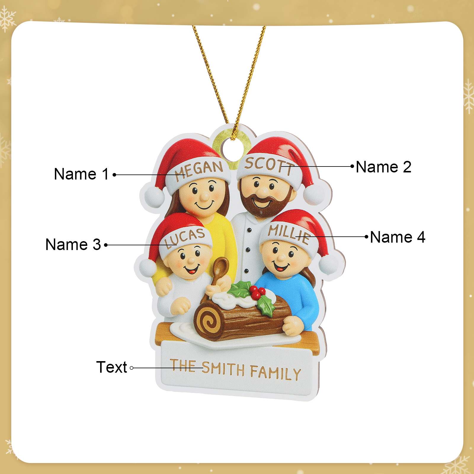 Personalized Family Christmas Ornament with 4 Names and Text