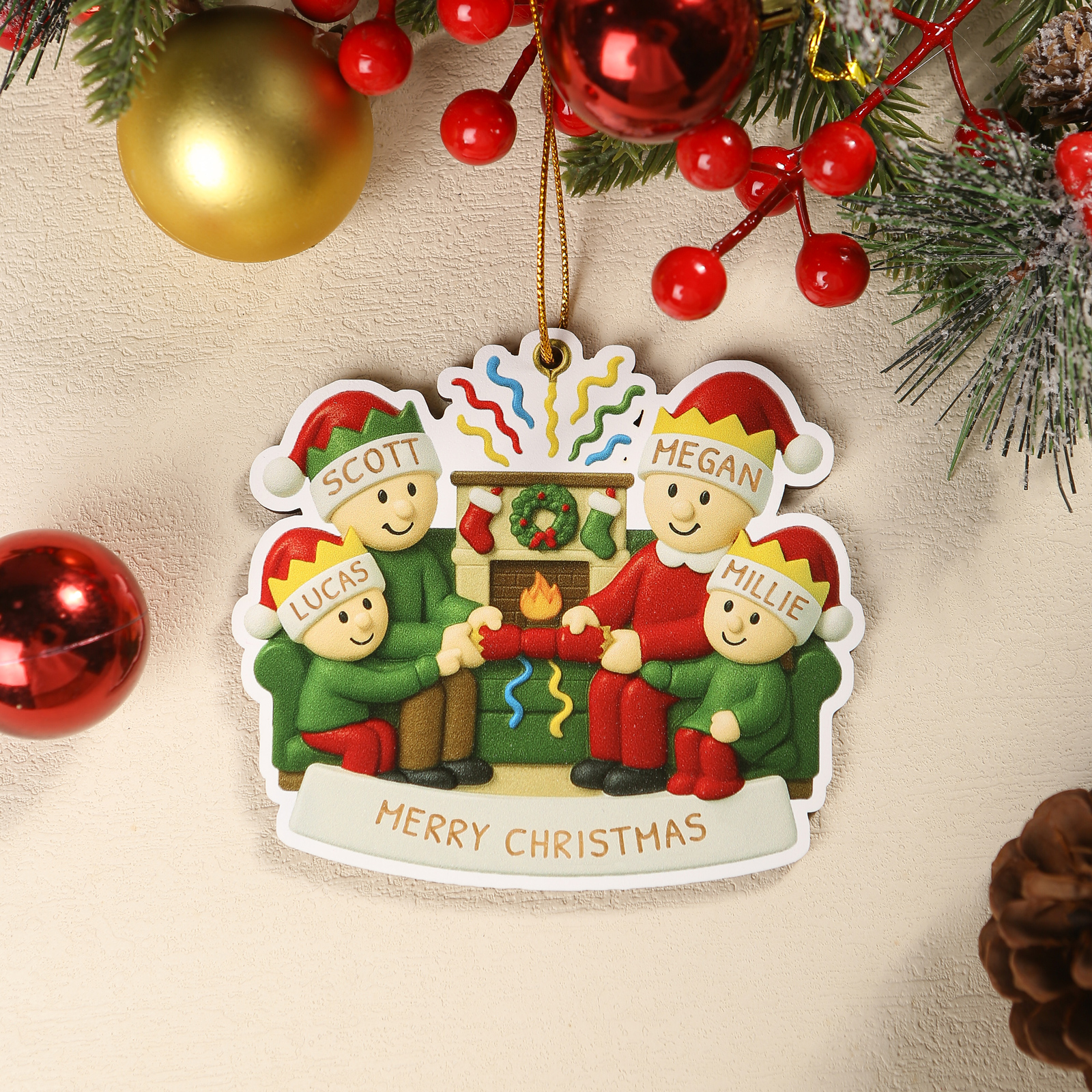 Personalized Family Christmas Ornament with 4 Names and Text