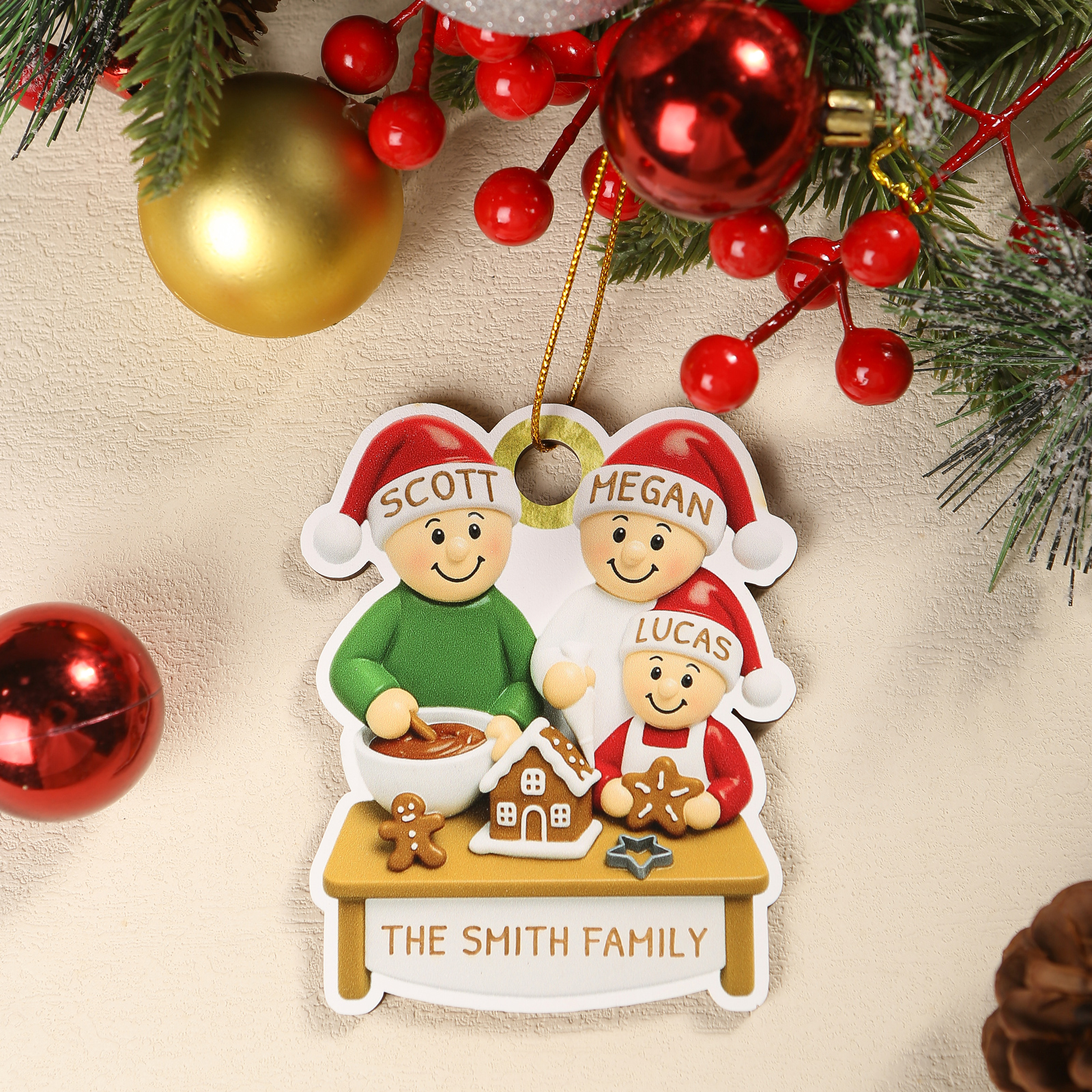 Personalized Family Christmas Ornament with 4 Names and Text