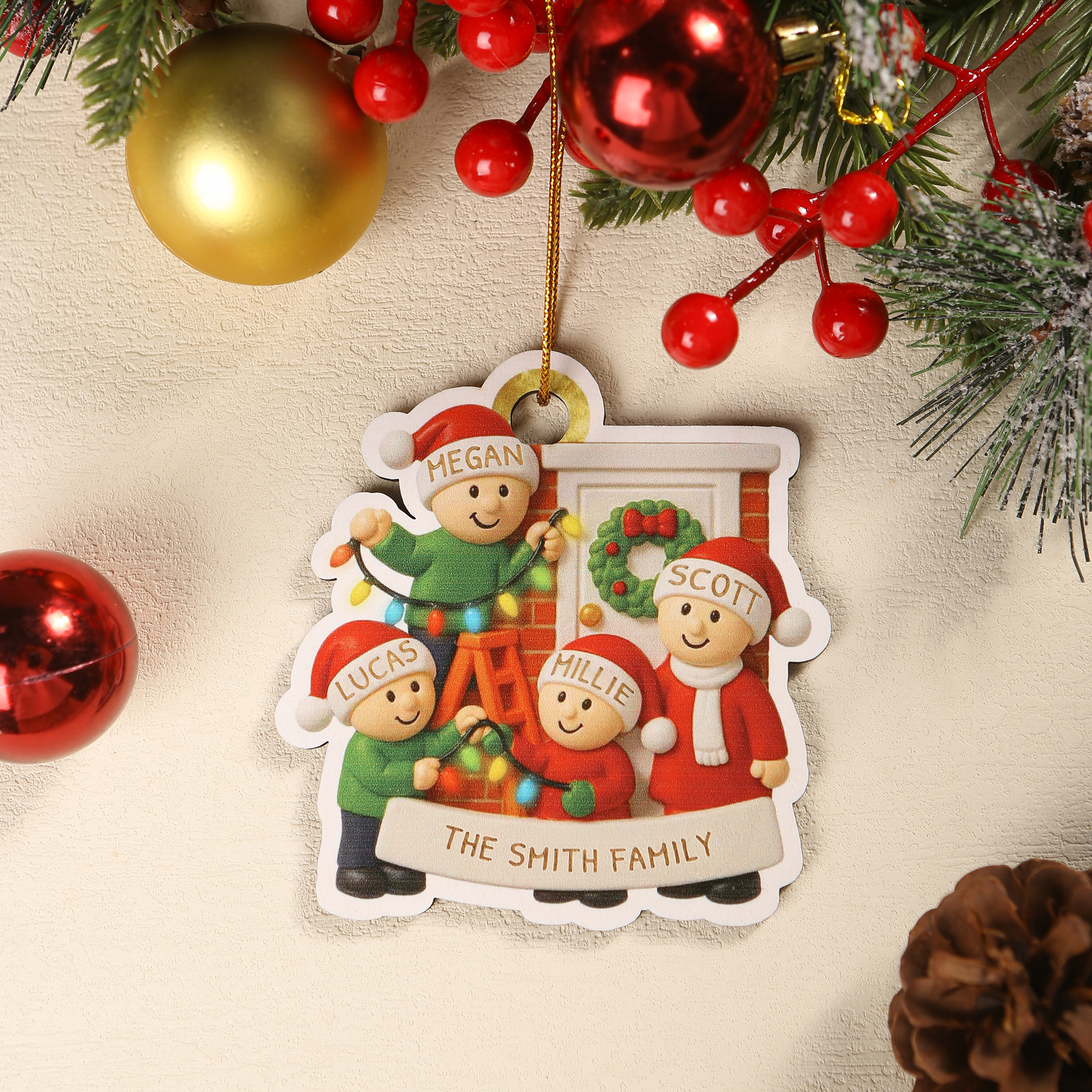 Personalized Family Christmas Ornament with 4 Names and Text