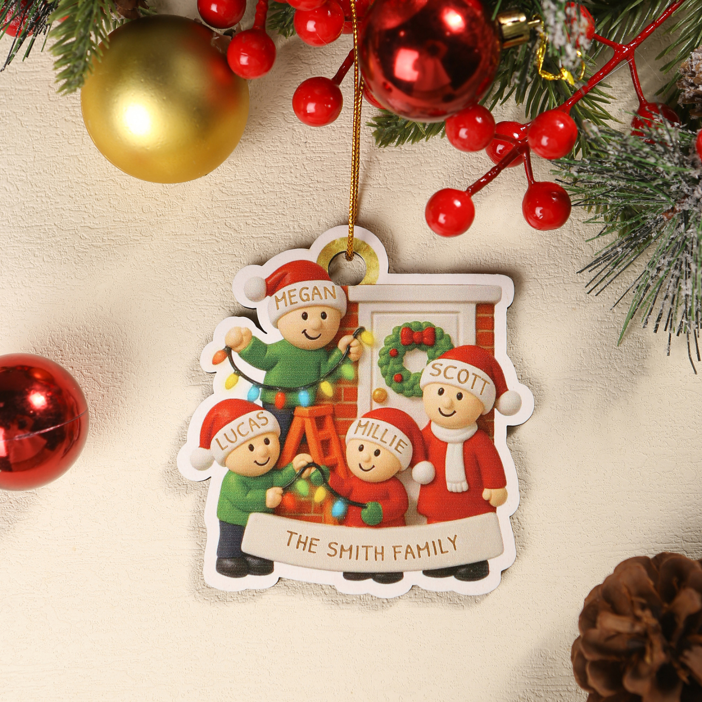 Personalized Family Christmas Ornament with 4 Names and Text