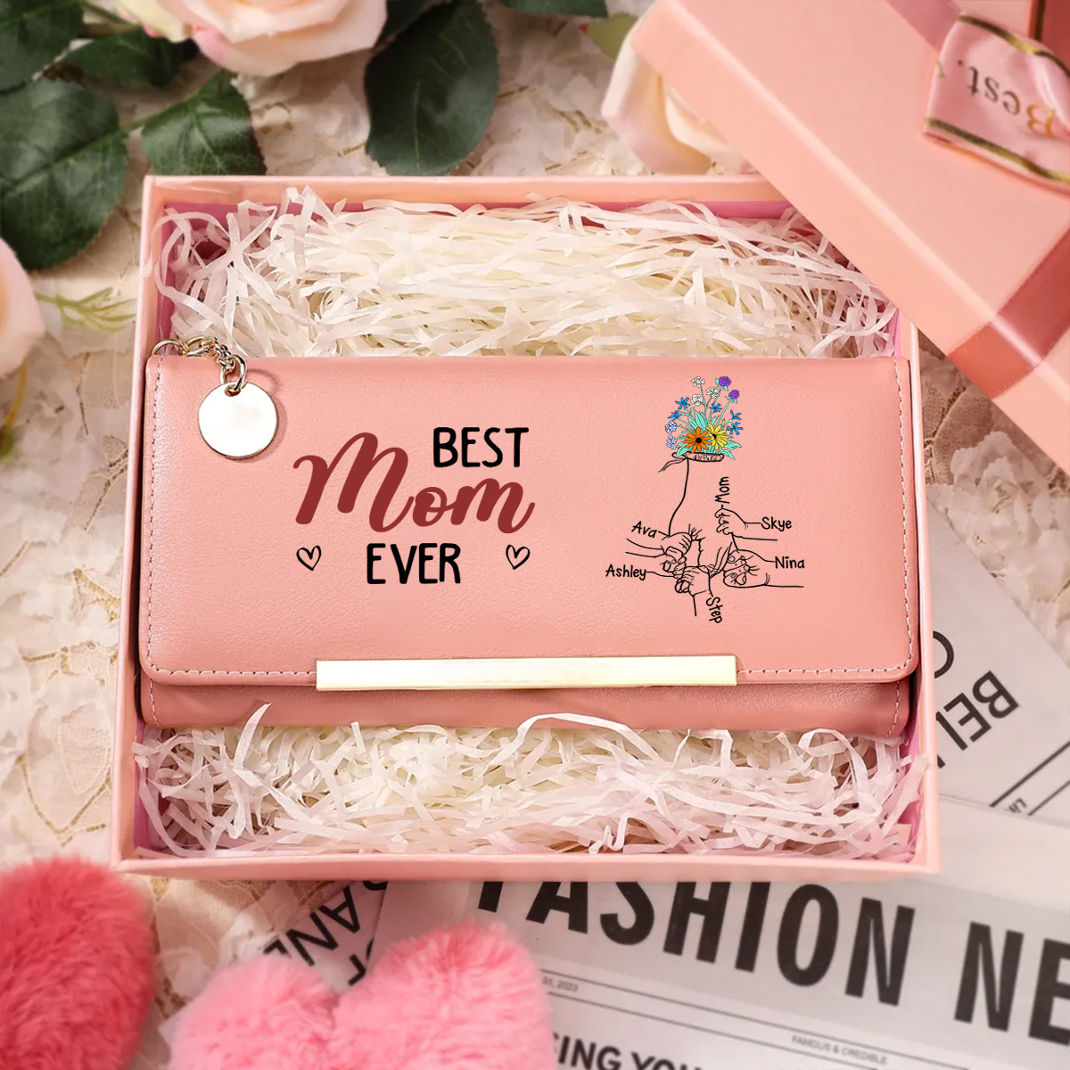 Personalized Best Mom Ever Pink Floral Wallet