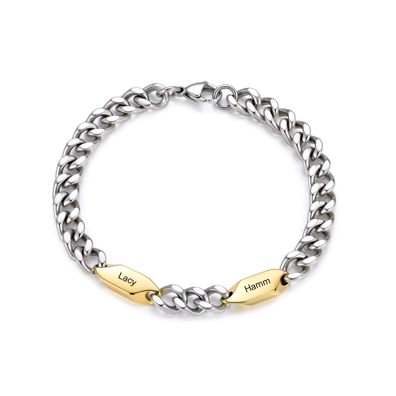 Personalized Men’s Stainless Steel Curb Chain Bracelet with 1–5 Engraved Names – Unique Gift for Dad, Husband, or Family