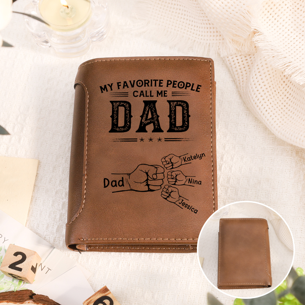 Personalized Men’s Wallet – Children’s Fists, 1 to 6 First Names and a Nickname
