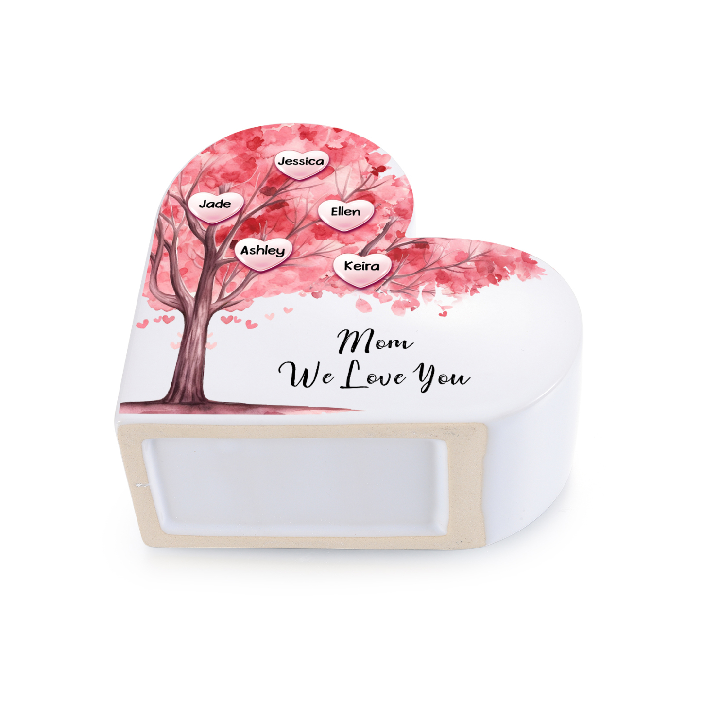 Personalized Family Tree Design Pink Heart-Shaped Ceramic Vase with 1–12 Names