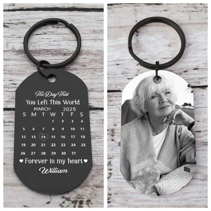Personalized Photo Memorial Keychain Custom Engraved Calendar Stainless Steel Remembrance Gift for Mum Dad Partner Keepsake for Loss | Lorajewel