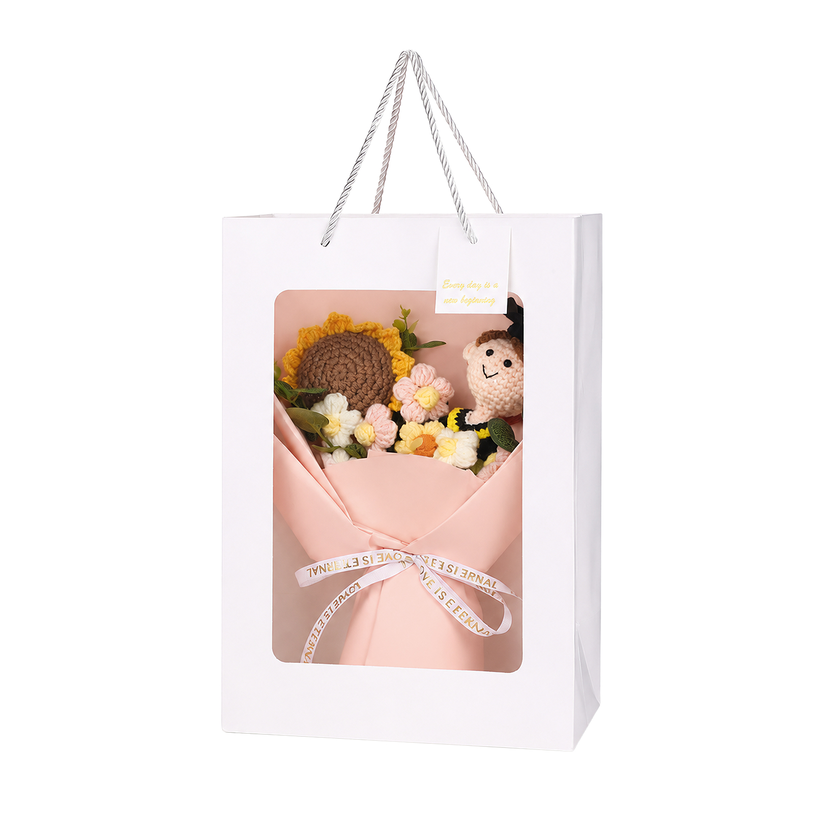 Personalized Hand-Crocheted Graduation Flower Bouquet Gift Box