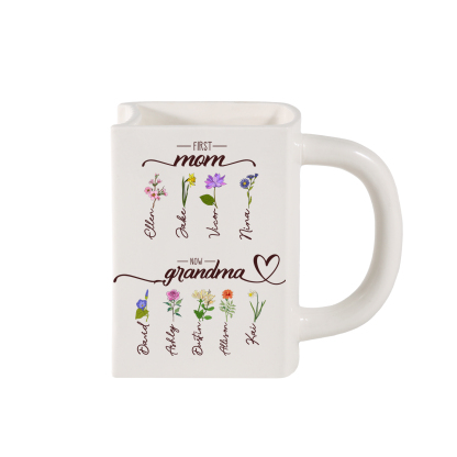 Personalised Book-Shaped Vase with 2 to 10 Names and Birth Flowers for Mum or Nanny