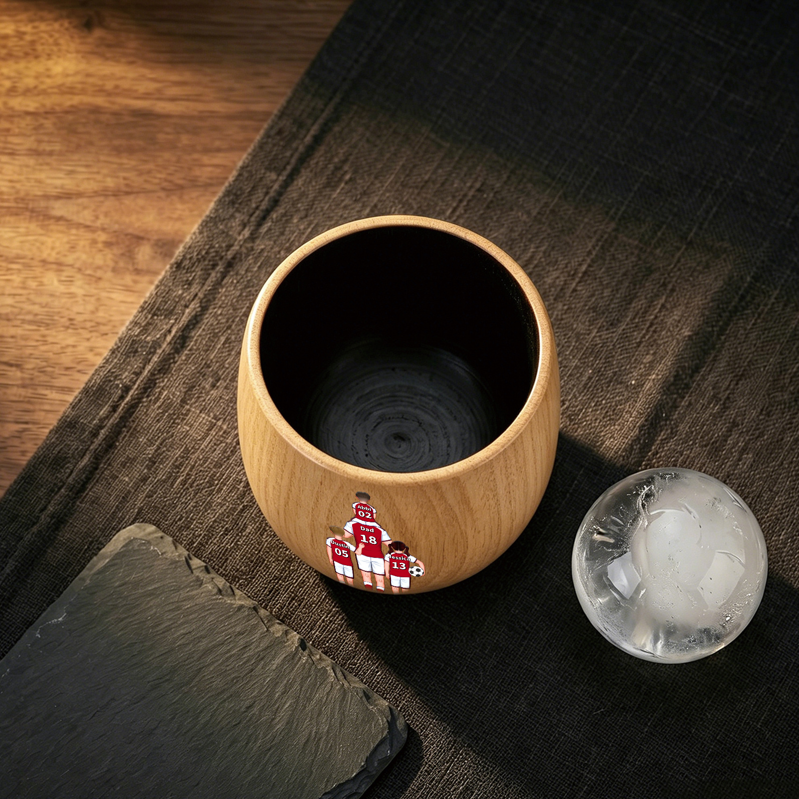 Personalized Football Dad Wooden Whiskey Tumbler Cup with 1–5 Names