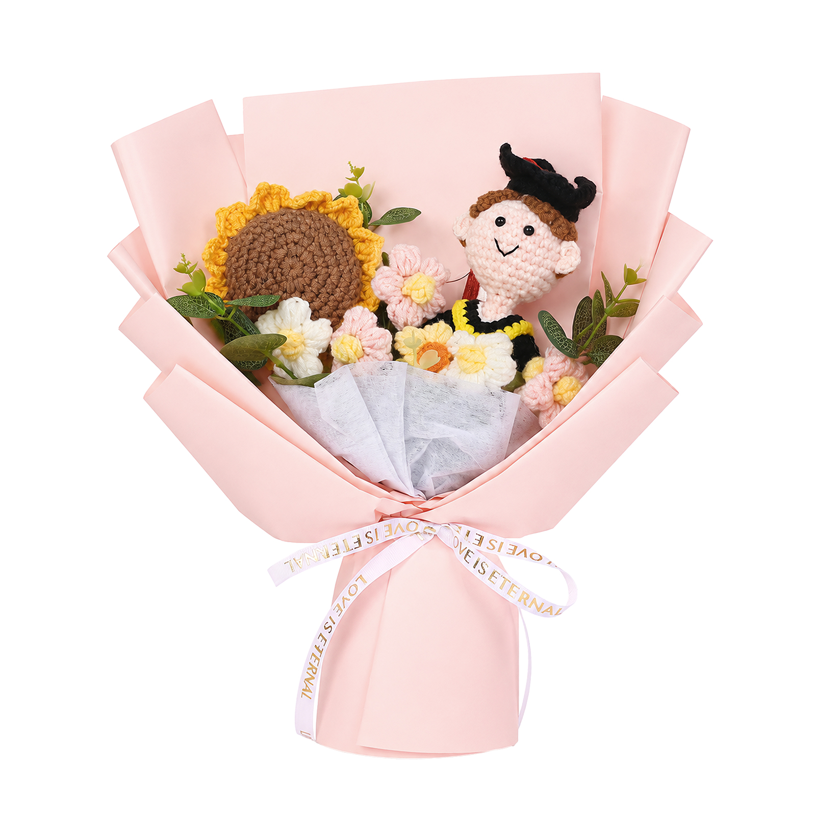 Personalized Hand-Crocheted Graduation Flower Bouquet Gift Box