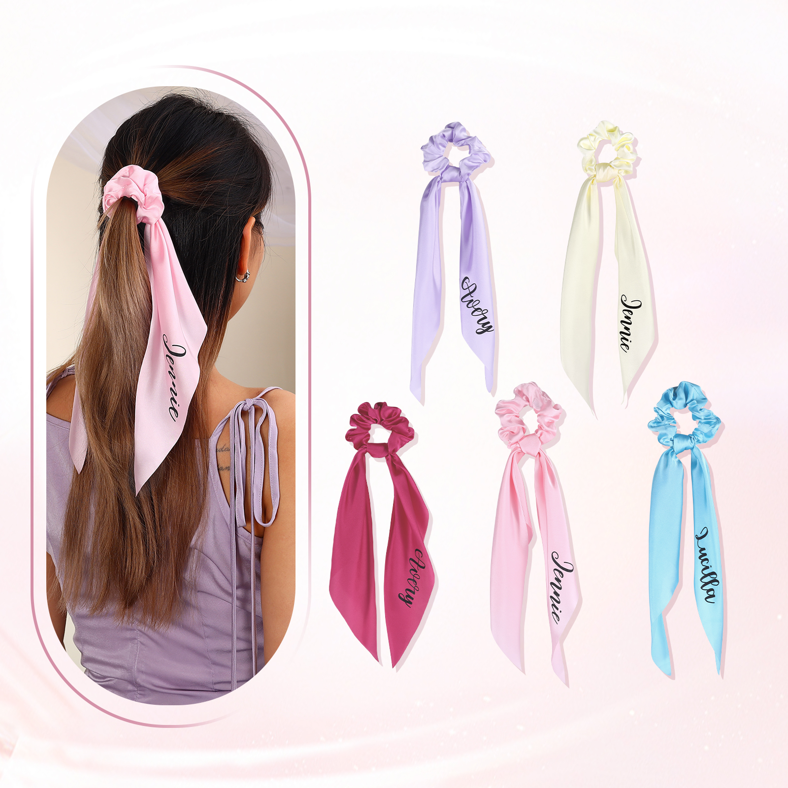 Personalized Satin Scrunchie with Name – Custom Gift for Women | Lorajewel