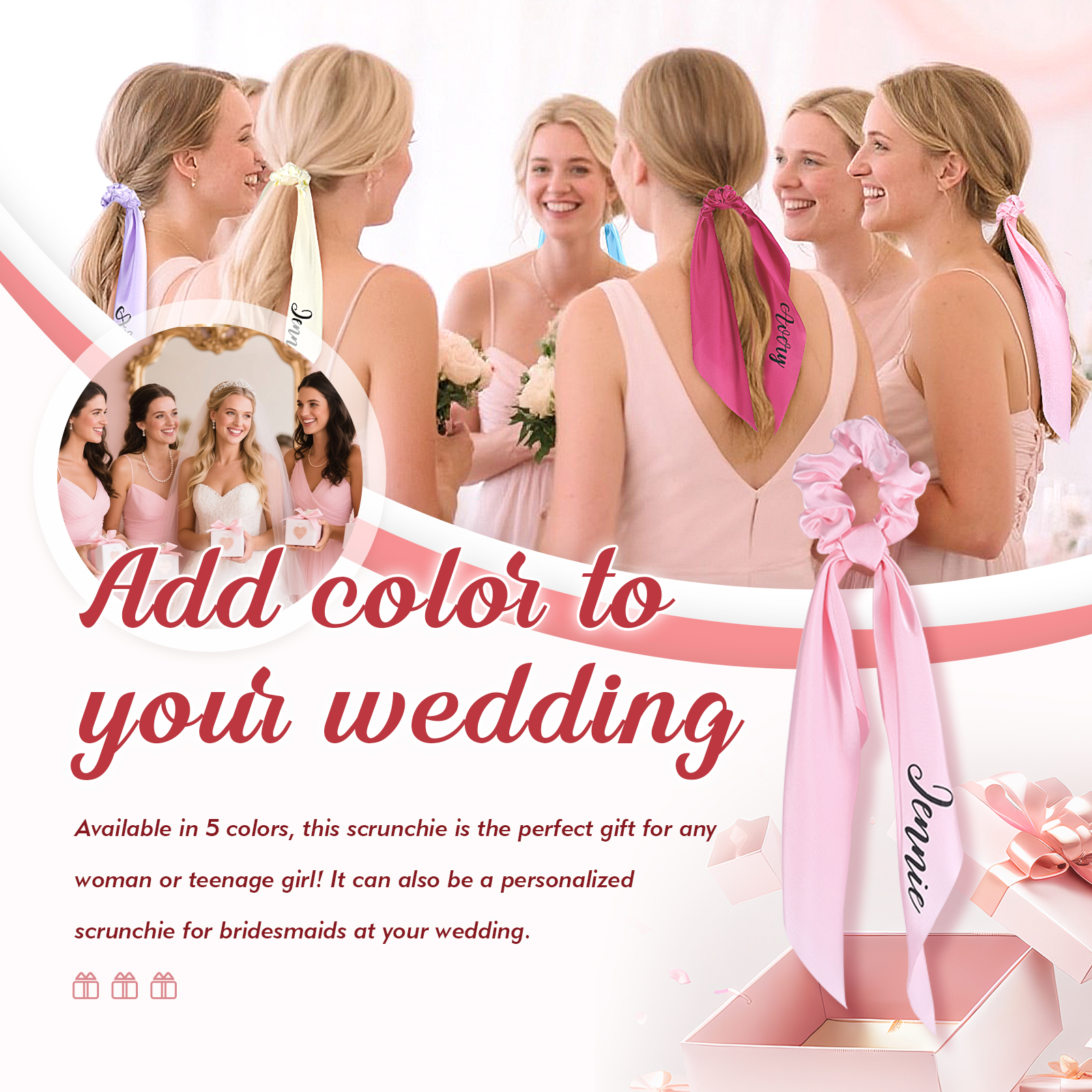 Personalized Satin Scrunchie with Name – Custom Gift for Women | Lorajewel