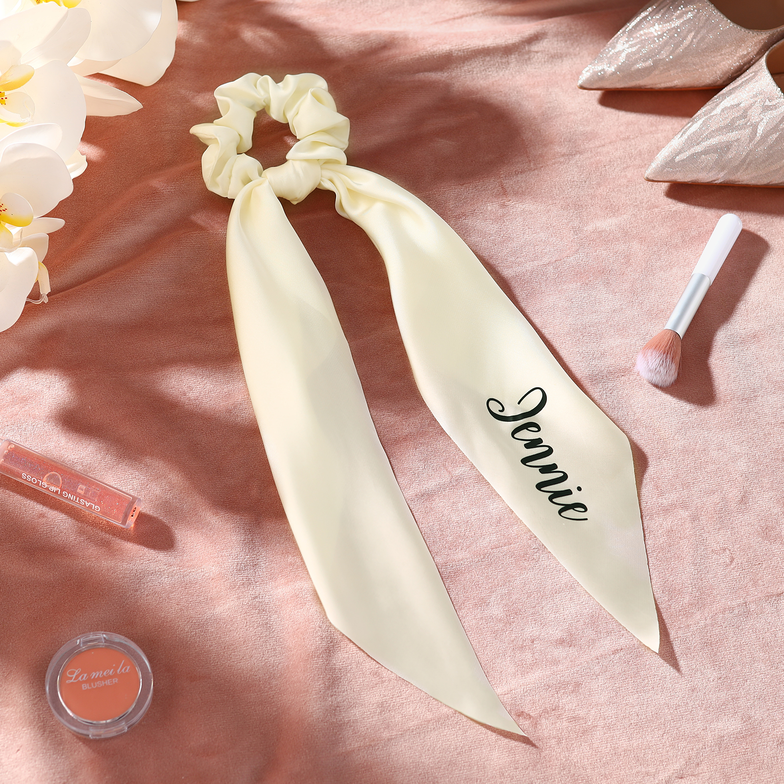 Personalized Satin Scrunchie with Name – Custom Gift for Women | Lorajewel