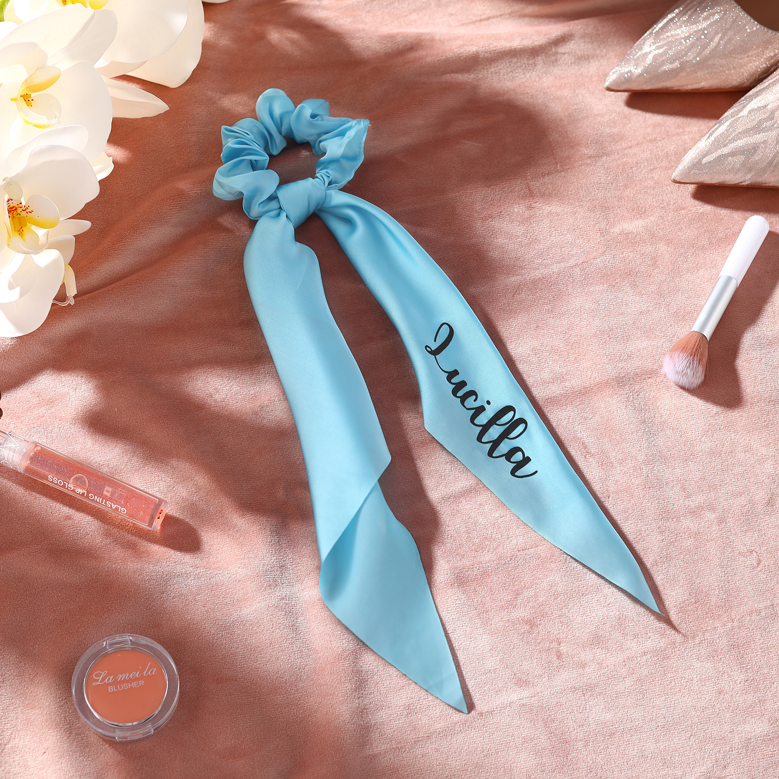 Personalized Satin Scrunchie with Name – Custom Gift for Women | Lorajewel