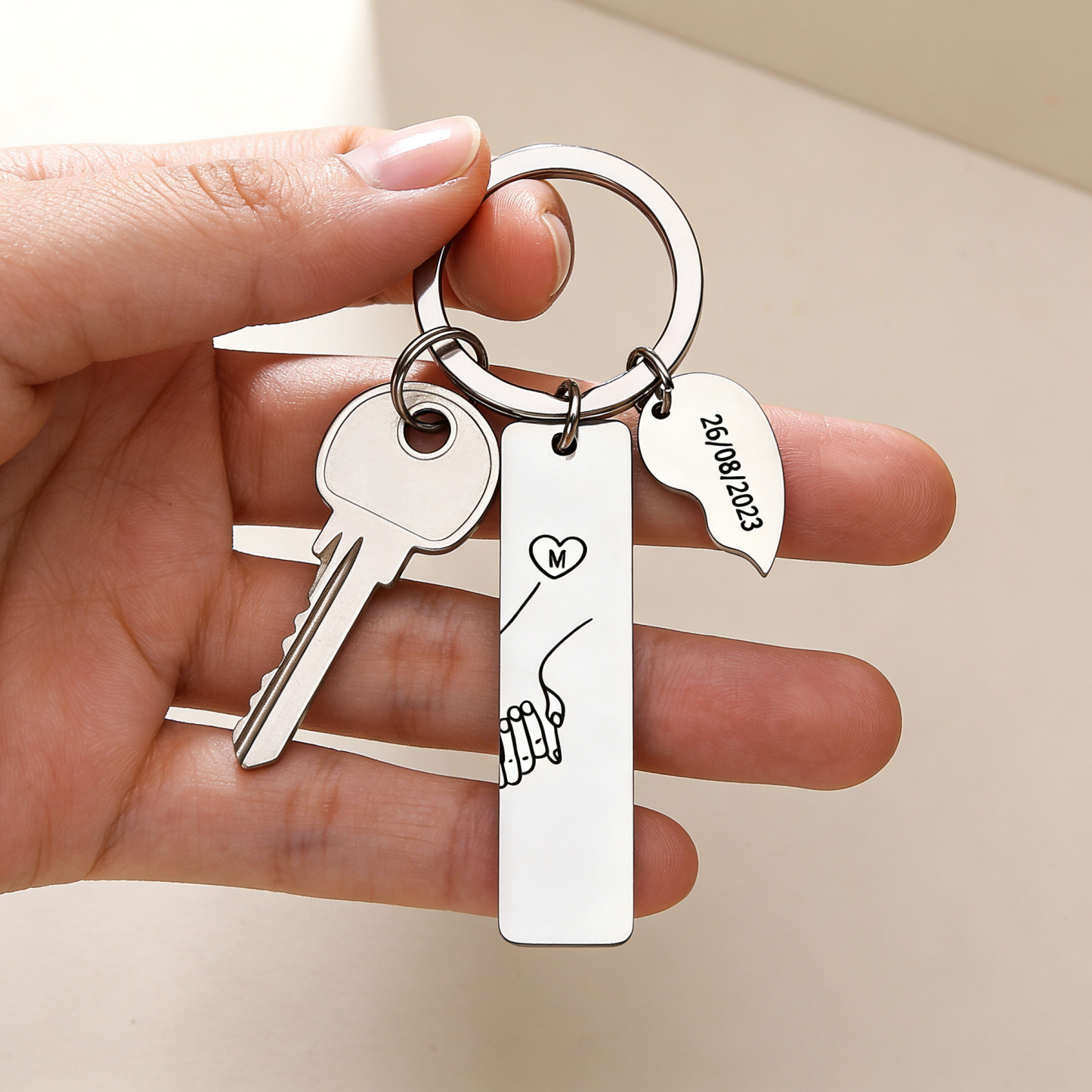 Personalized Hand in Hand Couple Keychain Set Engrave Name Matching Couple Gifts