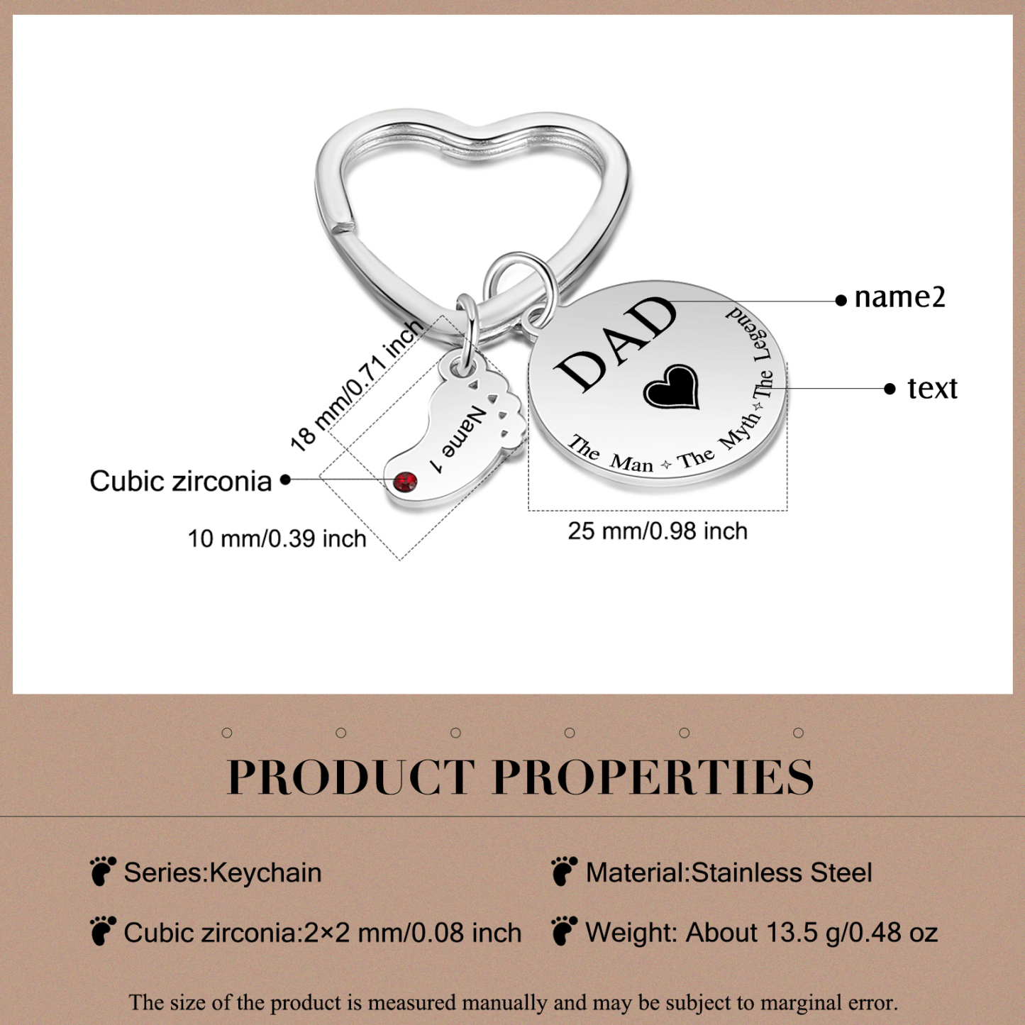 2 Names & 1 Text Personalised Keychain with Kids' Names & Birthstones | Lorajewel