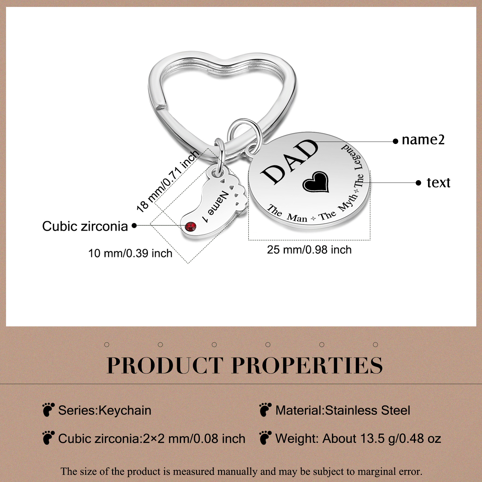 2 Names & 1 Text Personalised Keychain with Kids' Names & Birthstones | Lorajewel