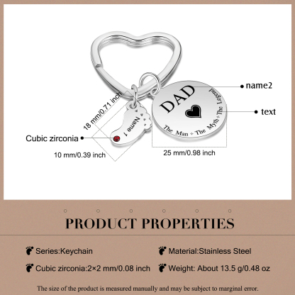 2 Names & 1 Text Personalised Keychain with Kids' Names & Birthstones | Lorajewel