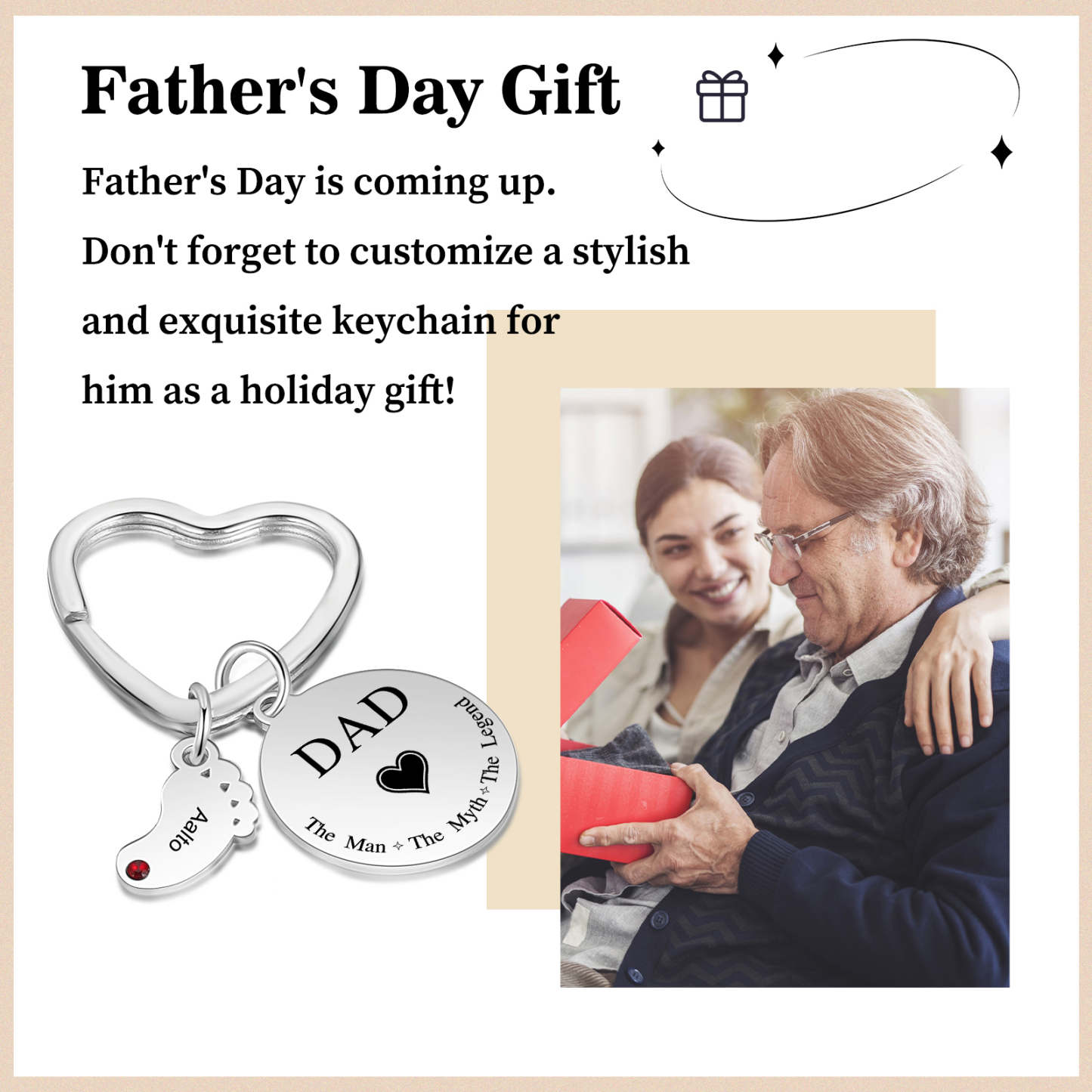 2 Names & 1 Text Personalised Keychain with Kids' Names & Birthstones | Lorajewel