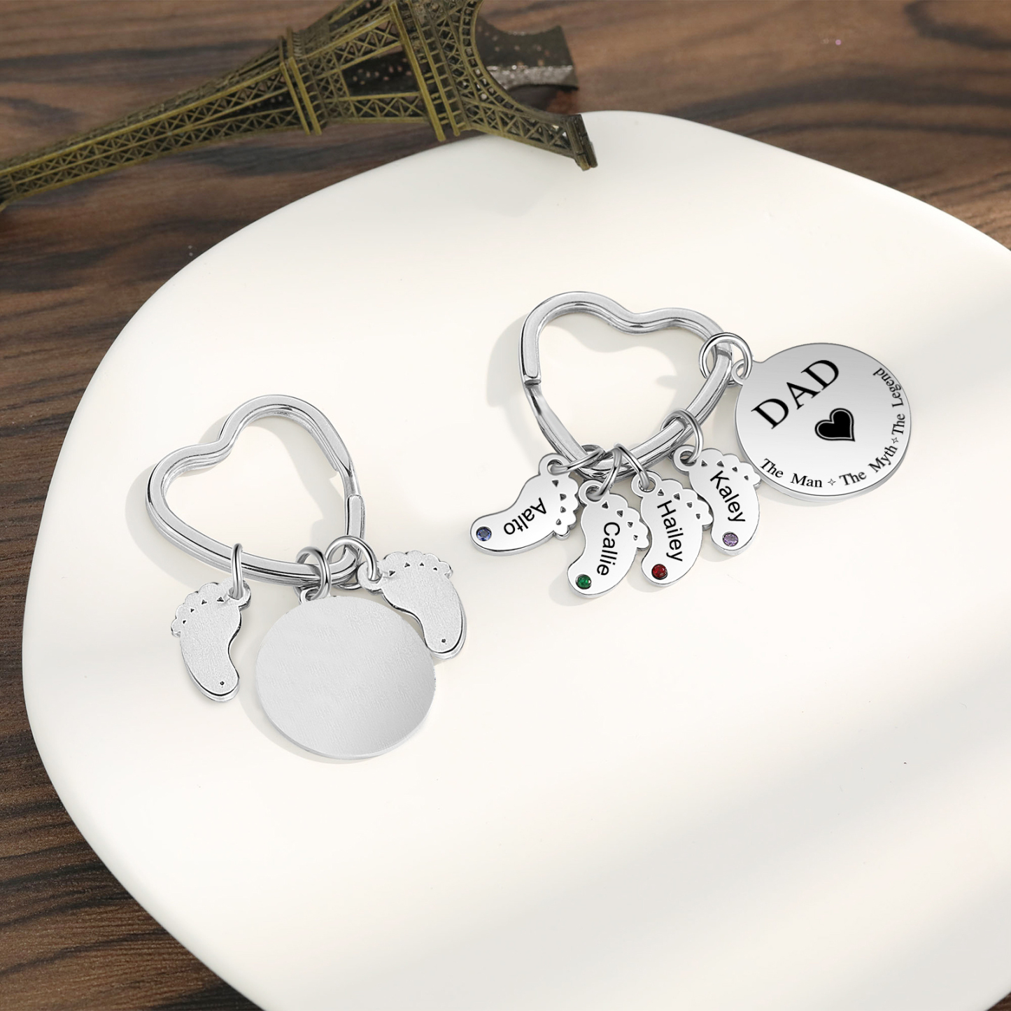 7 Names & 1 Text Personalised Keychain with Kids' Names & Birthstones | Lorajewel