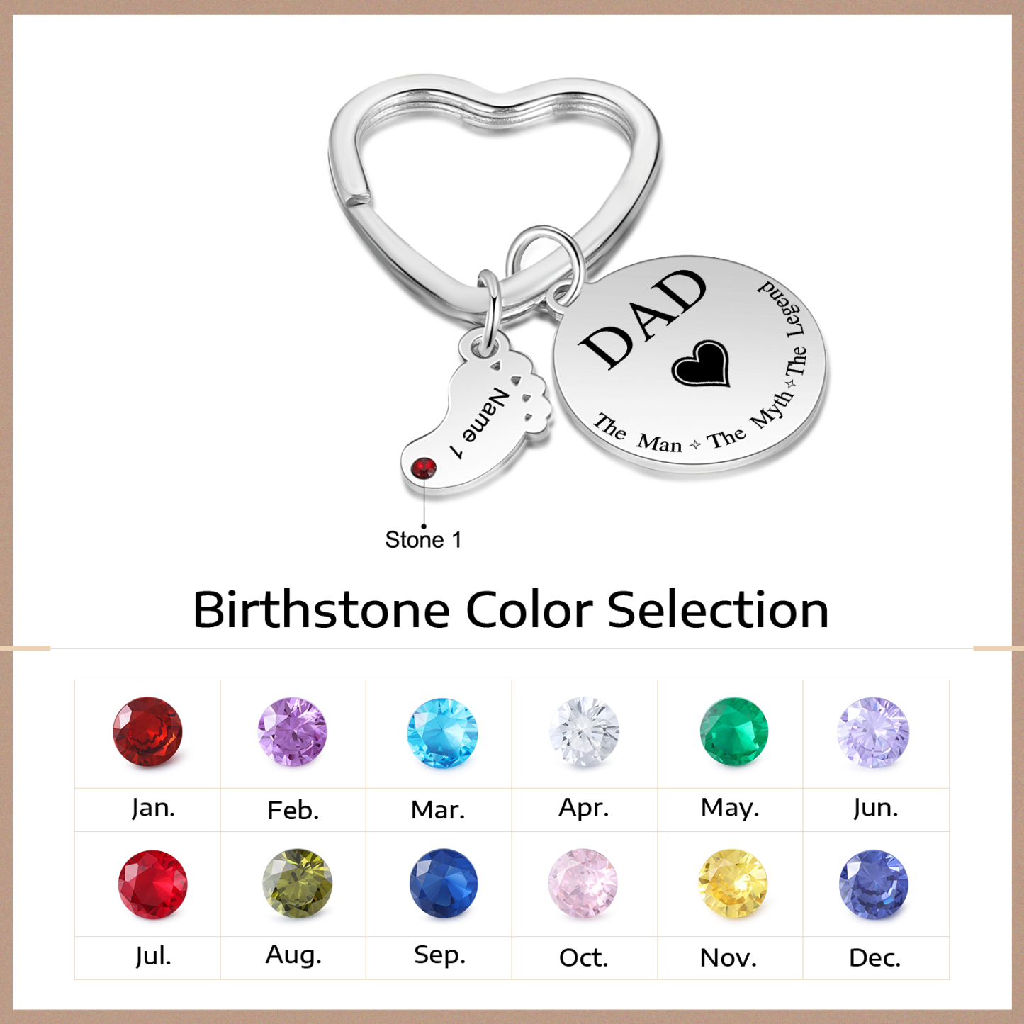 2 Names & 1 Text Personalised Keychain with Kids' Names & Birthstones | Lorajewel
