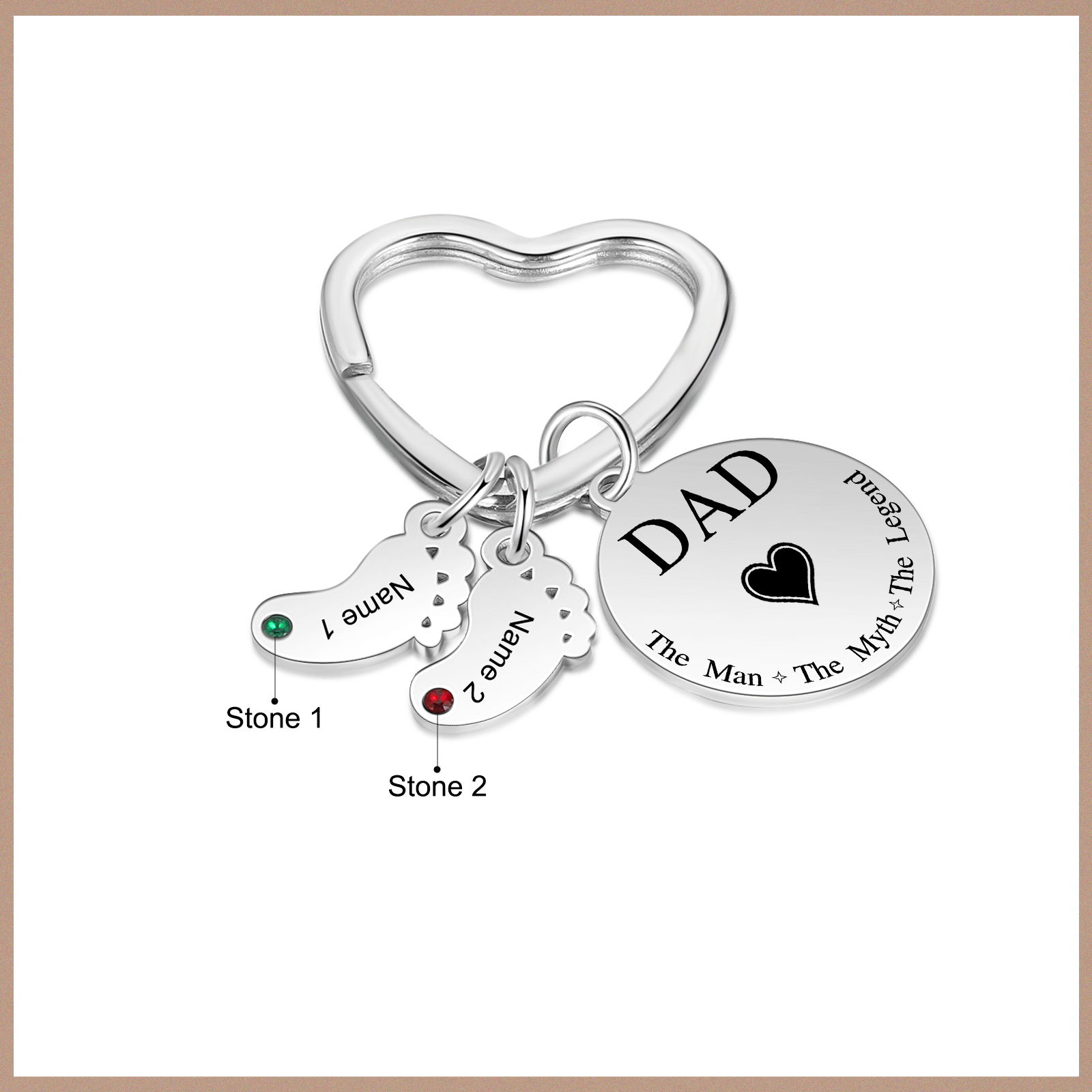 3 Names & 1 Text Personalised Keychain with Kids' Names & Birthstones | Lorajewel