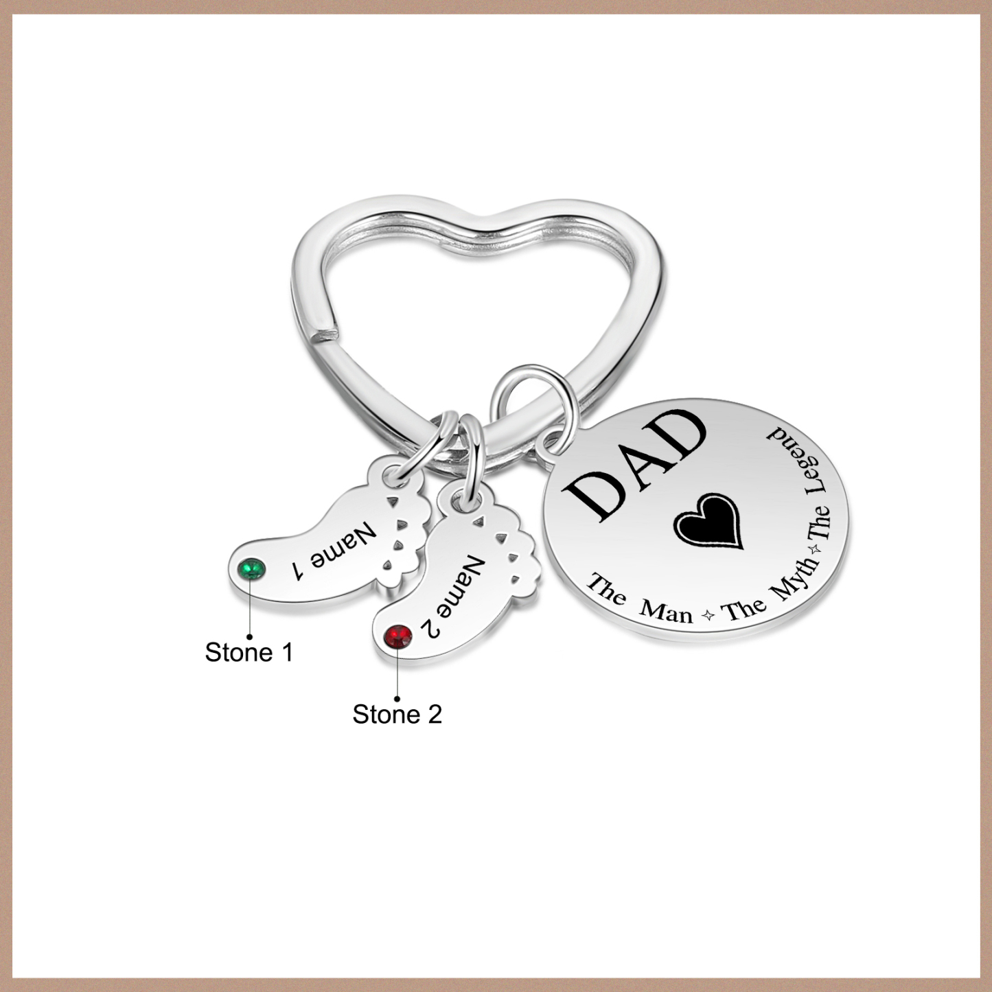 3 Names & 1 Text Personalised Keychain with Kids' Names & Birthstones | Lorajewel