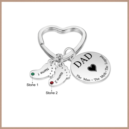 3 Names & 1 Text Personalised Keychain with Kids' Names & Birthstones | Lorajewel
