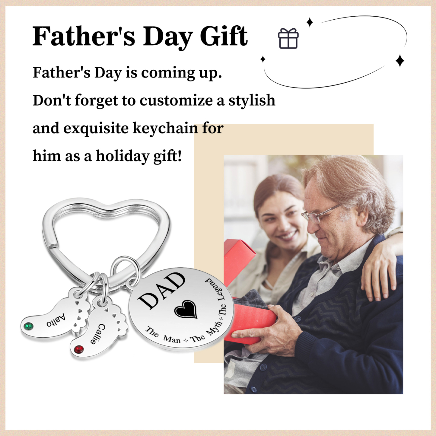 3 Names & 1 Text Personalised Keychain with Kids' Names & Birthstones | Lorajewel
