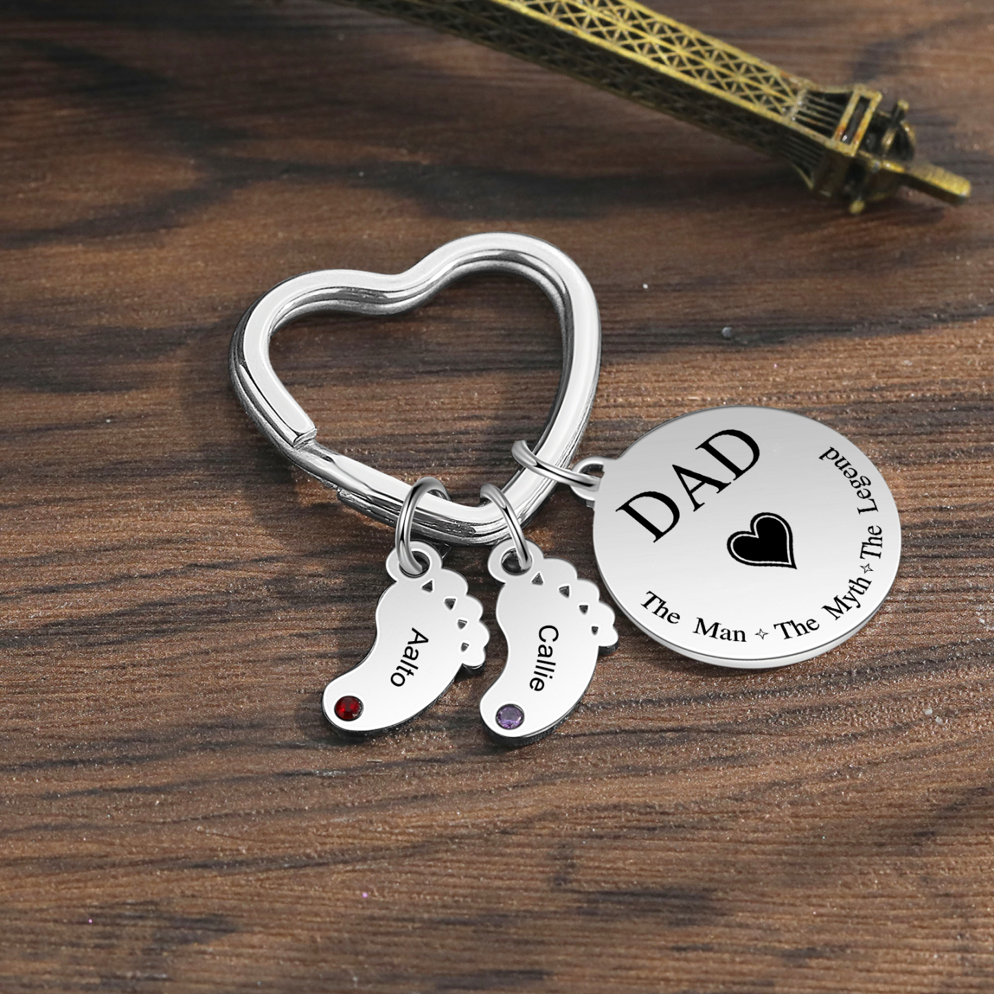 3 Names & 1 Text Personalised Keychain with Kids' Names & Birthstones | Lorajewel