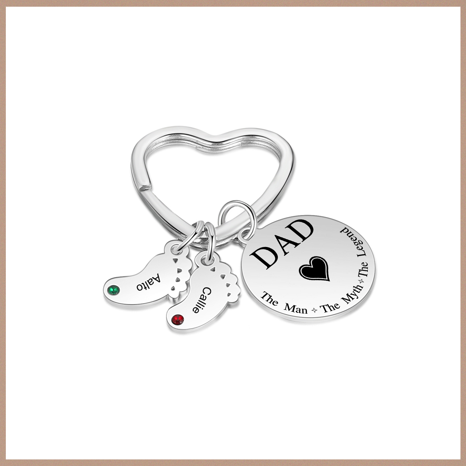 3 Names & 1 Text Personalised Keychain with Kids' Names & Birthstones | Lorajewel