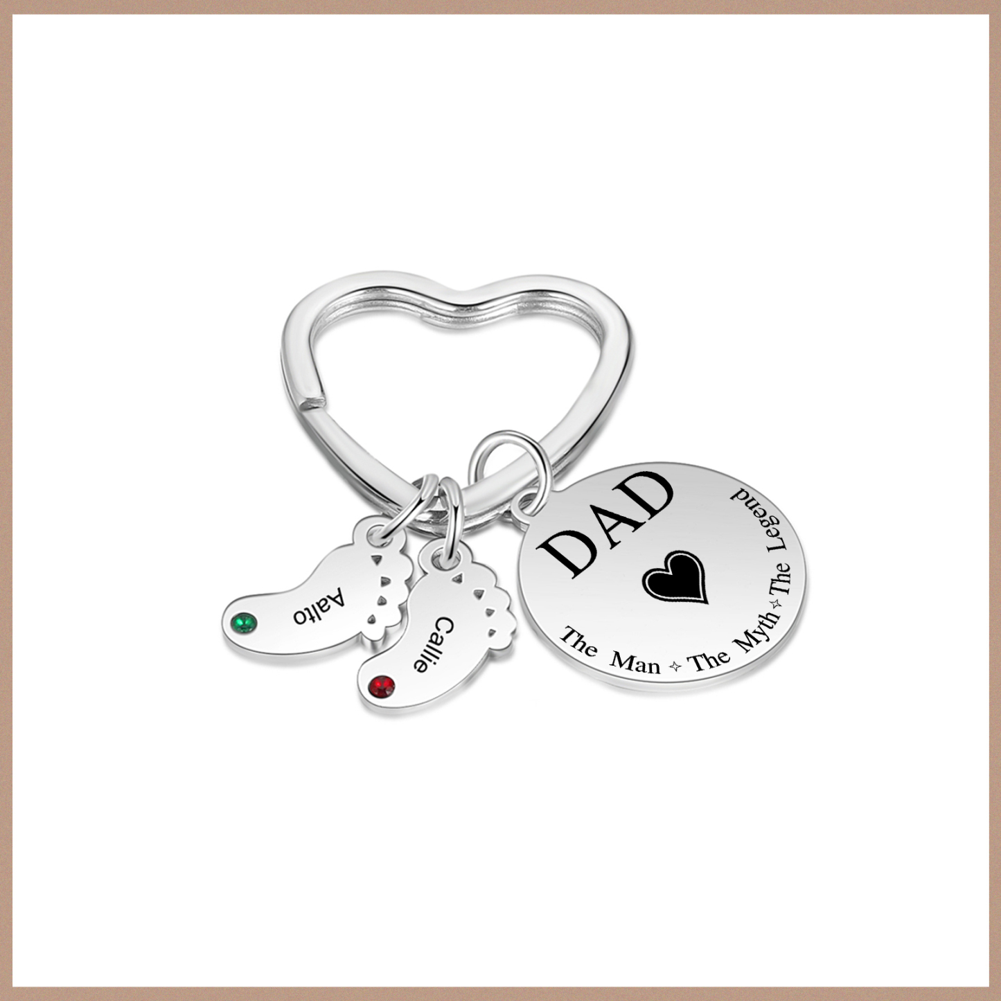 3 Names & 1 Text Personalised Keychain with Kids' Names & Birthstones | Lorajewel