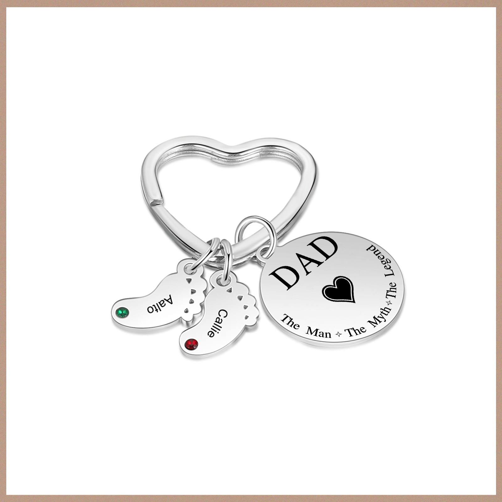 3 Names & 1 Text Personalised Keychain with Kids' Names & Birthstones | Lorajewel